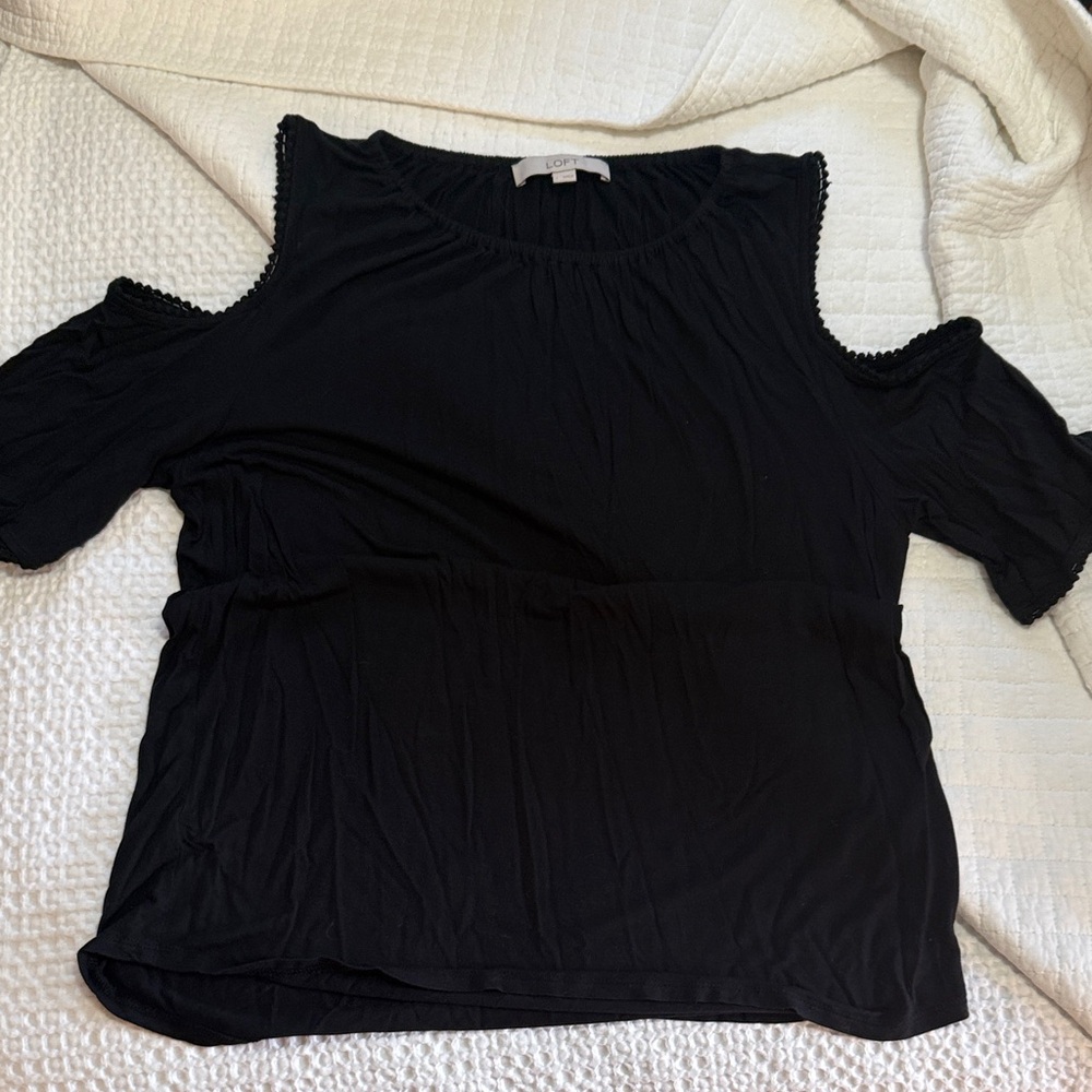 LOFT Black Cold Shoulder Blouse
